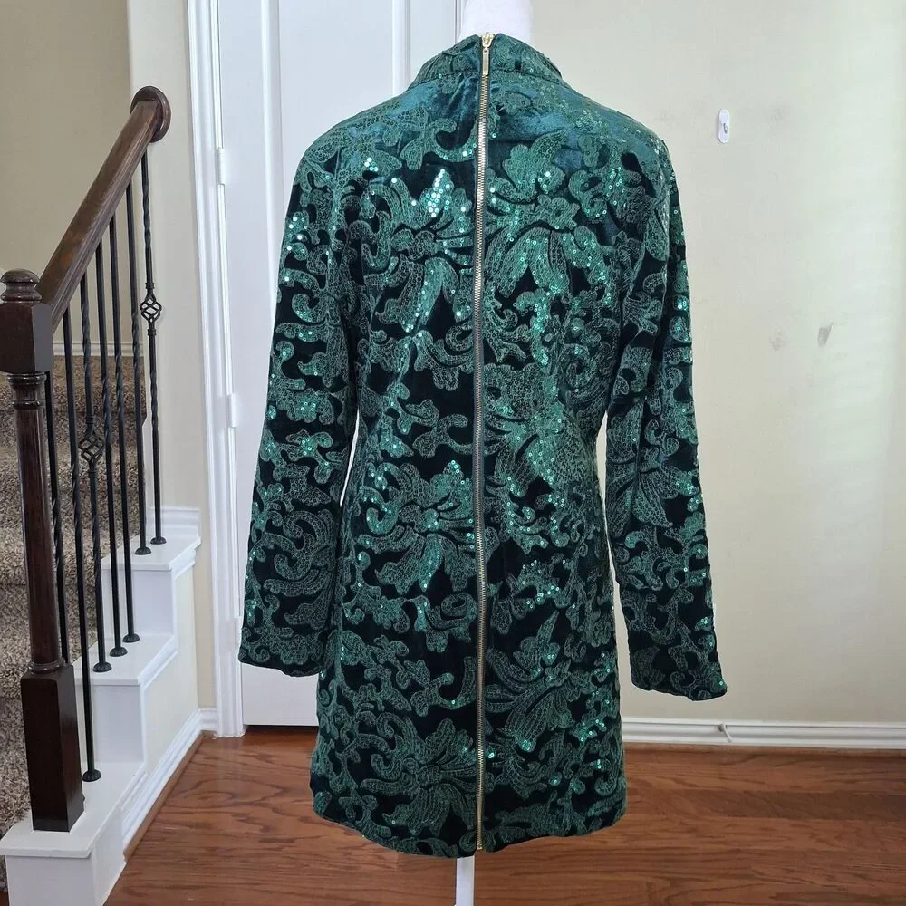 VENUS Velvet Sequin Mini Dress Green Women 10 Cocktail Holiday Christmas Party